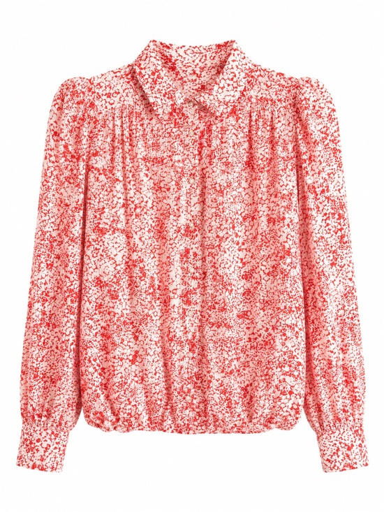 Almae Tops - Almae France Red & White Printed Puff Shoulder Long Sleeve Blouse Size 3 (M/L)